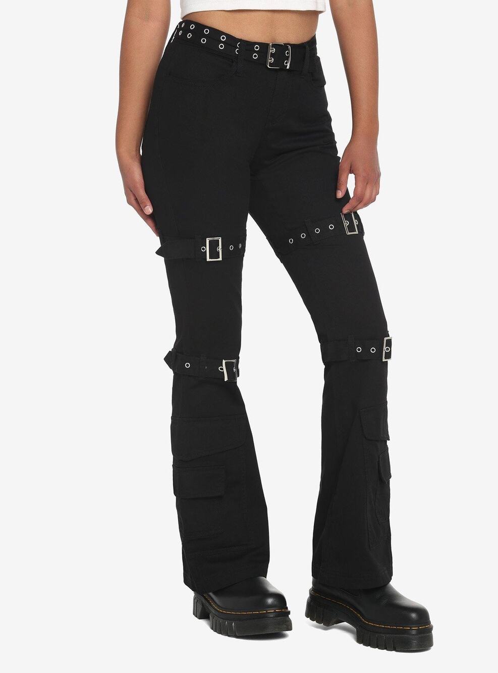 Hot Topic Black Grommet Belt Strappy Cargo Pants Straight Leg Juniors Size 7